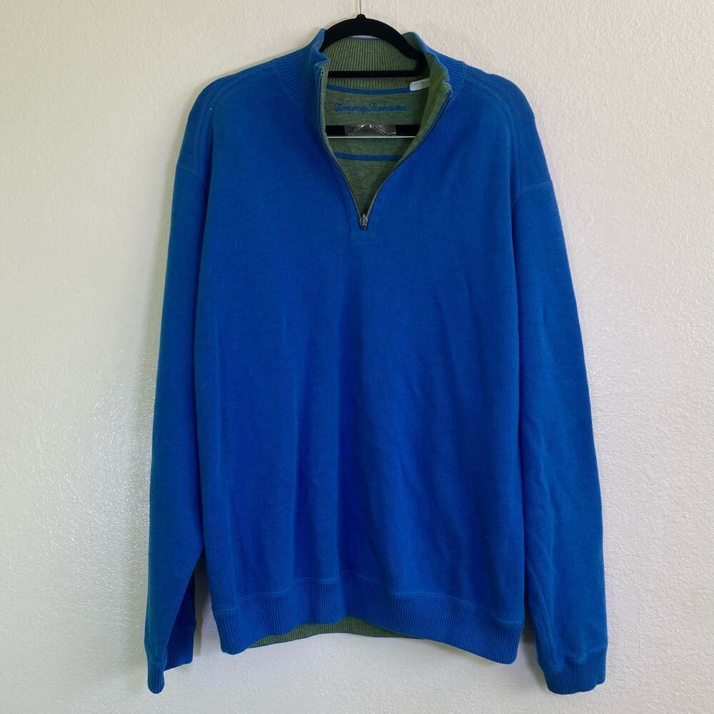 Tommy Bahama Reversible Blue Green Quarter Zip Sweater Size L
